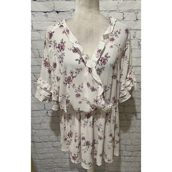 Torrid Sheer Floral Faux Wrap Surplice Empire Waist Blouse Ruffle Fairy Size 2X - Picture 1 of 7